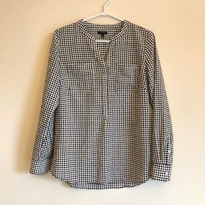 Talbots | Black White Houndstooth Blouse